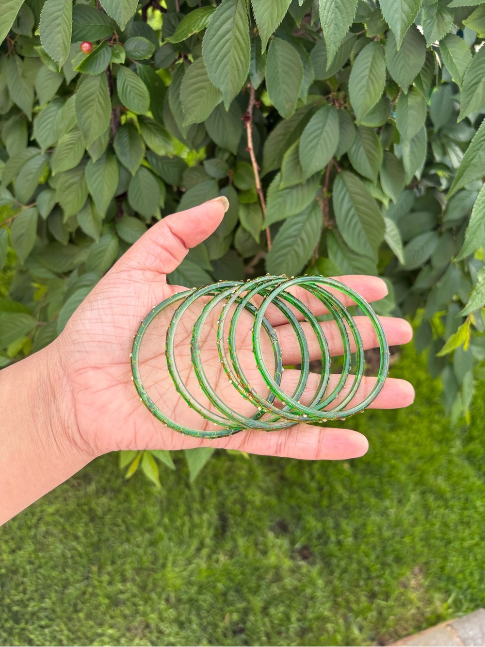Forest Green Glass Kashmiri Bangle Set